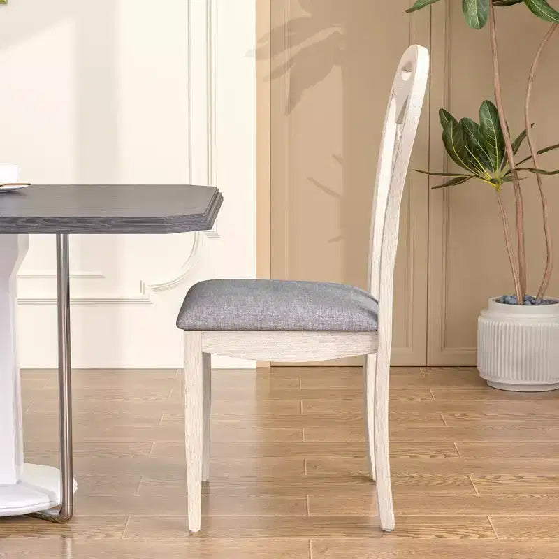 Rustikale Holzstühle für Esszimmer, Gummibaumholz Küchenstühle mit gepolstertem Sitz & elegantem hohlem Rückenlehne, Grau