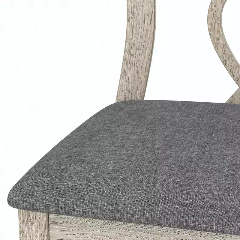 Rustikale Holzstühle für Esszimmer, Gummibaumholz Küchenstühle mit gepolstertem Sitz & elegantem hohlem Rückenlehne, Grau