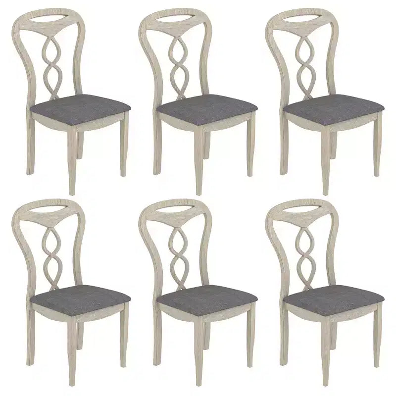 Rustikale Holzstühle für Esszimmer, Gummibaumholz Küchenstühle mit gepolstertem Sitz & elegantem hohlem Rückenlehne, Grau