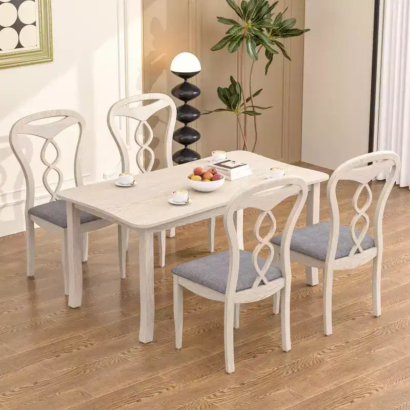Rustikale Holzstühle für Esszimmer, Gummibaumholz Küchenstühle mit gepolstertem Sitz & elegantem hohlem Rückenlehne, Grau