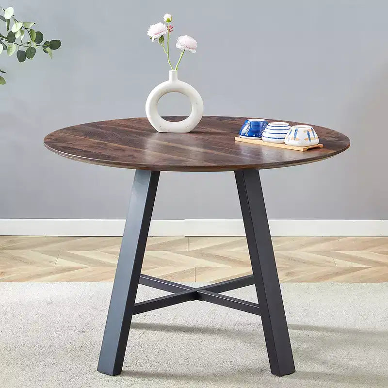 Runder Couchtisch Esstisch Moderner Cocktailtisch Beistelltisch mit Metallbeinen, Gold+Weiß/Schwarz+Holz-ModernLuxe