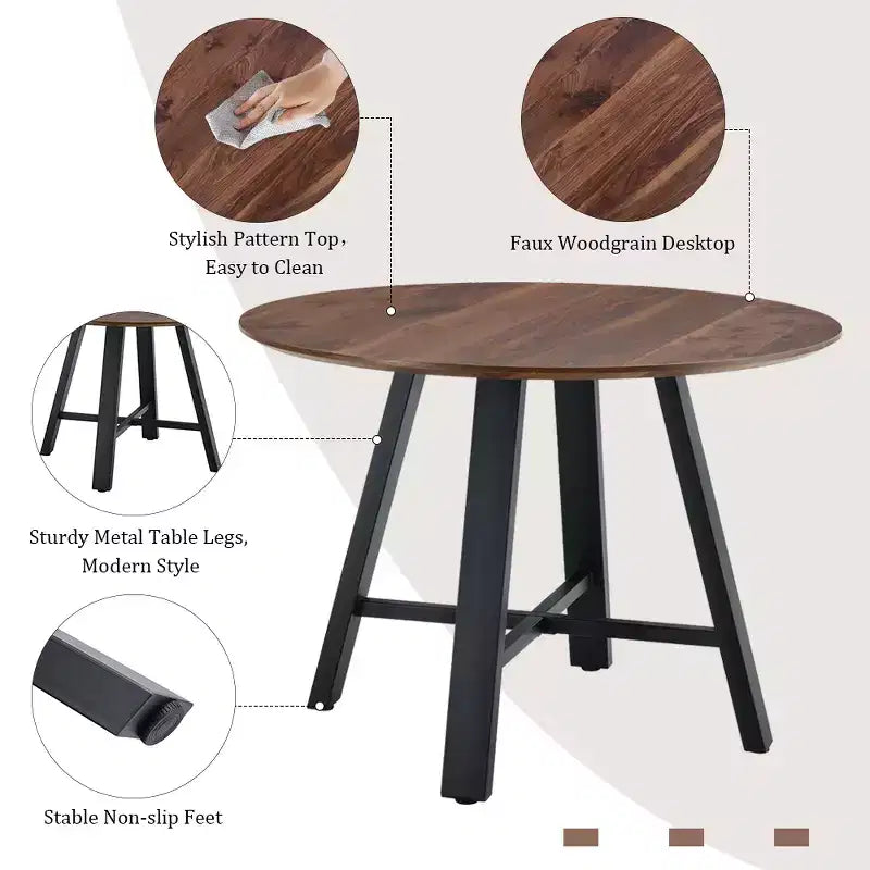 Runder Couchtisch Esstisch Moderner Cocktailtisch Beistelltisch mit Metallbeinen, Gold+Weiß/Schwarz+Holz-ModernLuxe