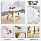 Runder Couchtisch Esstisch Moderner Cocktailtisch Beistelltisch mit Metallbeinen, Gold+Weiß/Schwarz+Holz-ModernLuxe