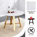 Runder Couchtisch Esstisch Moderner Cocktailtisch Beistelltisch mit Metallbeinen, Gold+Weiß/Schwarz+Holz-ModernLuxe