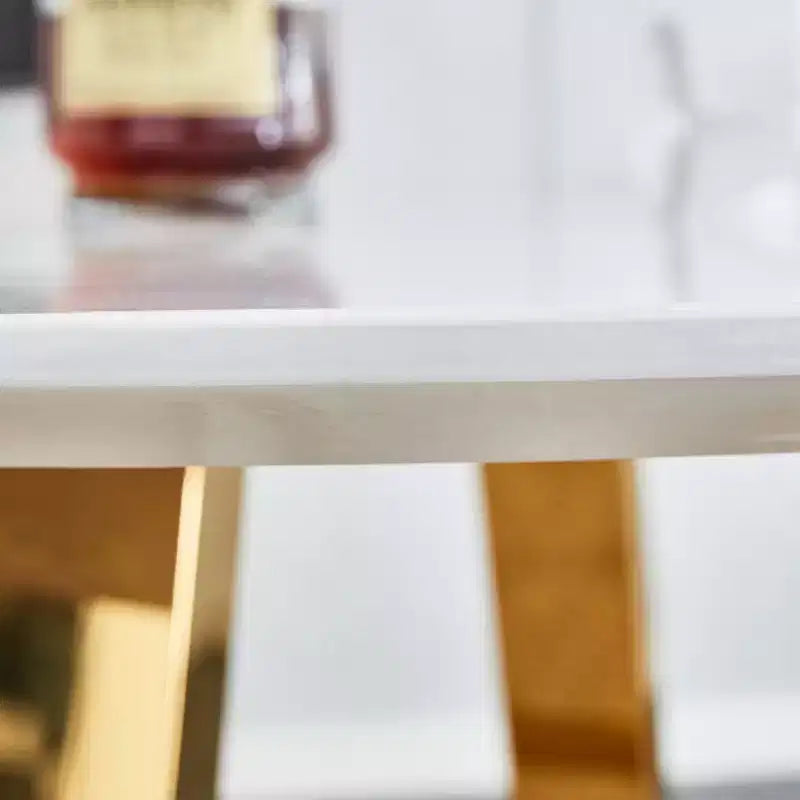 Runder Couchtisch Esstisch Moderner Cocktailtisch Beistelltisch mit Metallbeinen, Gold+Weiß/Schwarz+Holz-ModernLuxe