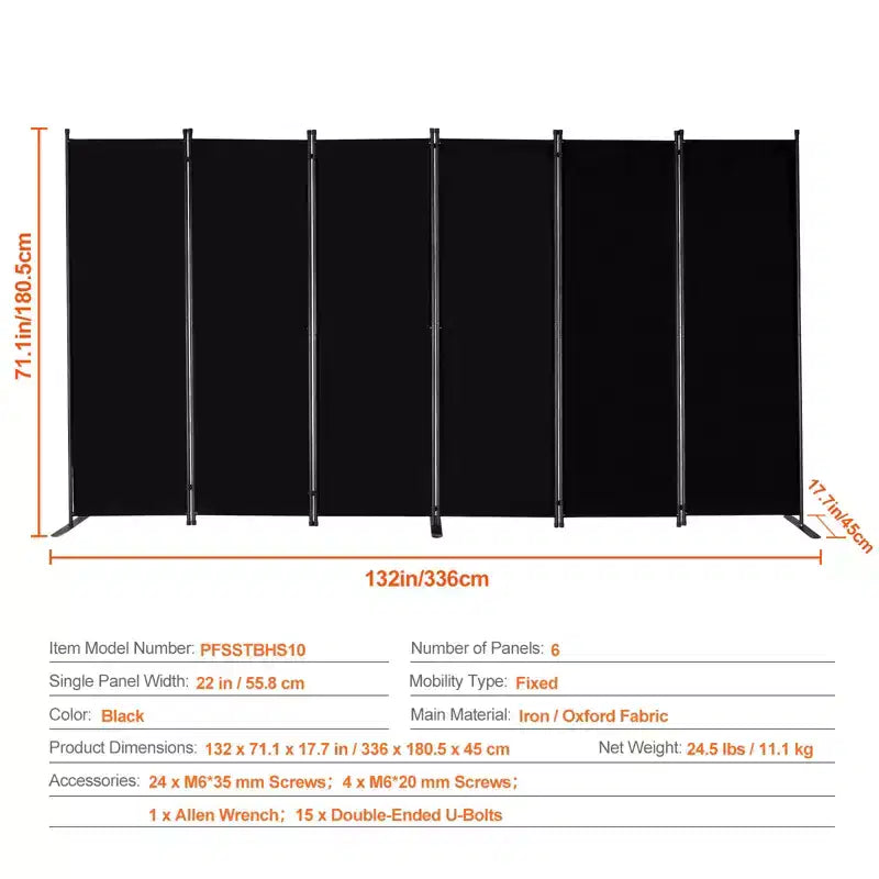 Kamerscheider, 6-panelen kamerscheider, vouwbaar privacy scherm en draagbare scheidingswand voor kamerverdeling, vrijstaande kamerschermen