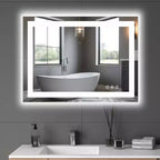 24x32 Zoll beleuchteter Badezimmerspiegel, Aluminiumrahmen, Schminkspiegel mit 3 Lichtfarben, Weiß  