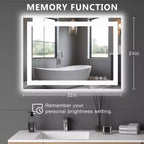 24x32 Zoll beleuchteter Badezimmerspiegel, Aluminiumrahmen, Schminkspiegel mit 3 Lichtfarben, Weiß  