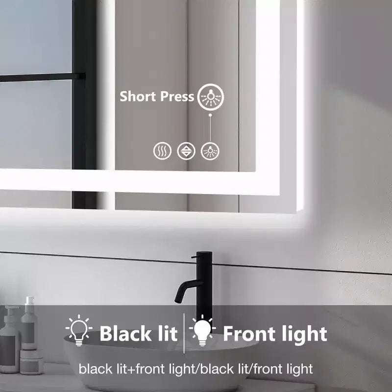 24x32 Zoll beleuchteter Badezimmerspiegel, Aluminiumrahmen, Schminkspiegel mit 3 Lichtfarben, Weiß  