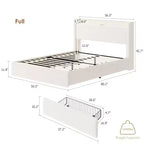Struttura letto Bouclé - testiera LED e stazione di ricarica, 4 cassetti contenitori, piattaforma con doghe in legno, senza rete a molle, crema