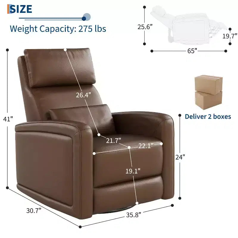 Handmatige Relaxstoel, 360 Graden Draaibare Schommelstoel Relaxstoel, Zachte Kunstleren Gestoffeerde Sofa Stoel met Ergonomische Rugleuning voor Volwassenen