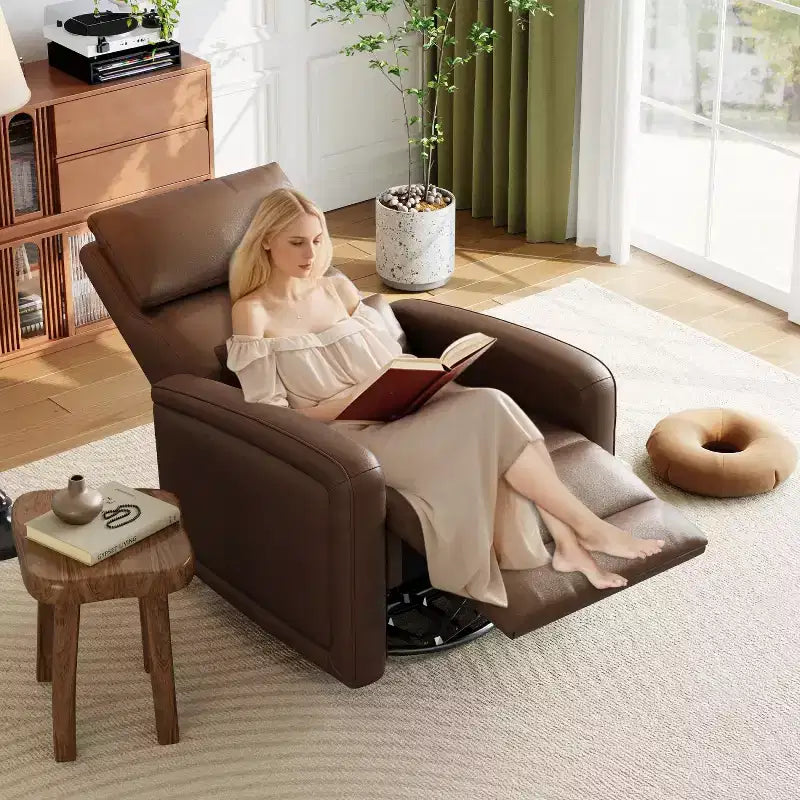 Handmatige Relaxstoel, 360 Graden Draaibare Schommelstoel Relaxstoel, Zachte Kunstleren Gestoffeerde Sofa Stoel met Ergonomische Rugleuning voor Volwassenen