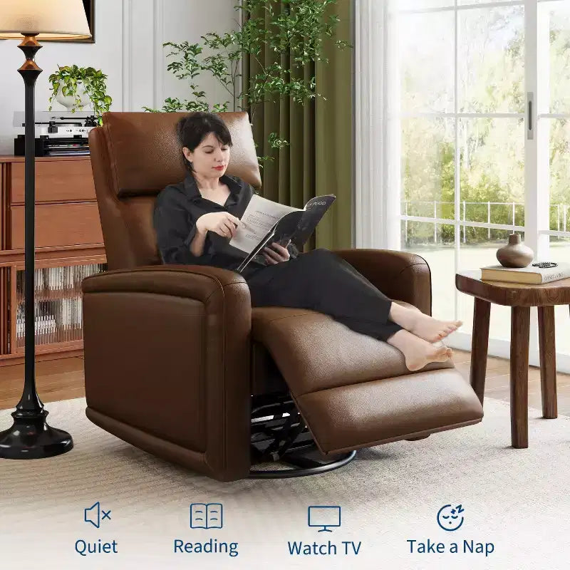 Handmatige Relaxstoel, 360 Graden Draaibare Schommelstoel Relaxstoel, Zachte Kunstleren Gestoffeerde Sofa Stoel met Ergonomische Rugleuning voor Volwassenen