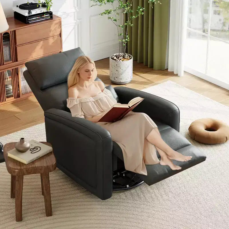 Handmatige Relaxstoel, 360 Graden Draaibare Schommelstoel Relaxstoel, Zachte Kunstleren Gestoffeerde Sofa Stoel met Ergonomische Rugleuning voor Volwassenen