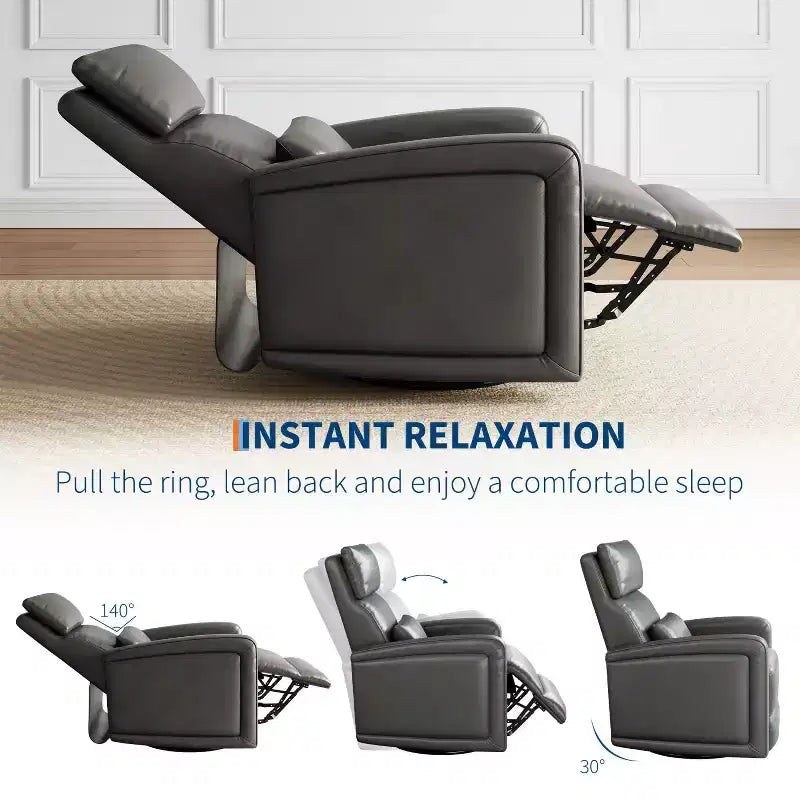 Handmatige Relaxstoel, 360 Graden Draaibare Schommelstoel Relaxstoel, Zachte Kunstleren Gestoffeerde Sofa Stoel met Ergonomische Rugleuning voor Volwassenen