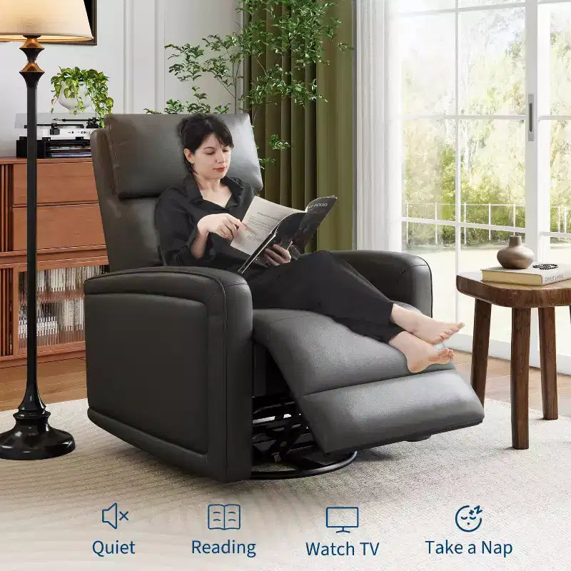 Manueller Relaxsessel, 360-Grad-Drehbarer Schaukelstuhl, Weich gepolsterter Kunstleder-Sofa-Stuhl mit ergonomischer Rückenlehne für Erwachsene