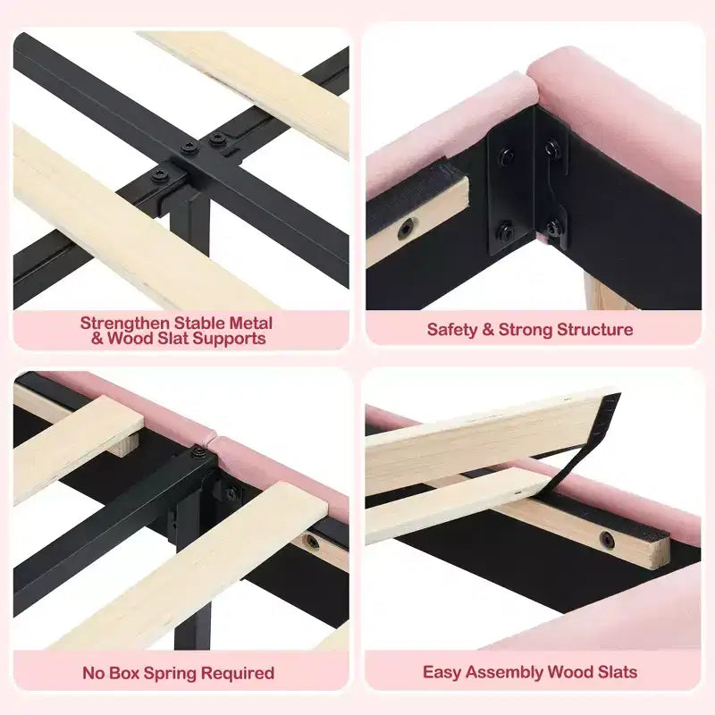 Tweepersoons Bedframe met Boekenkast Hoofdeinde, Gestoffeerd Fluwelen Platformbed - Stevige Stalen Poten, Geluidsvrij, Gemakkelijke Montage