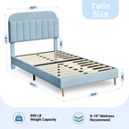 Tweepersoons Bedframe met Boekenkast Hoofdeinde, Gestoffeerd Fluwelen Platformbed - Stevige Stalen Poten, Geluidsvrij, Gemakkelijke Montage