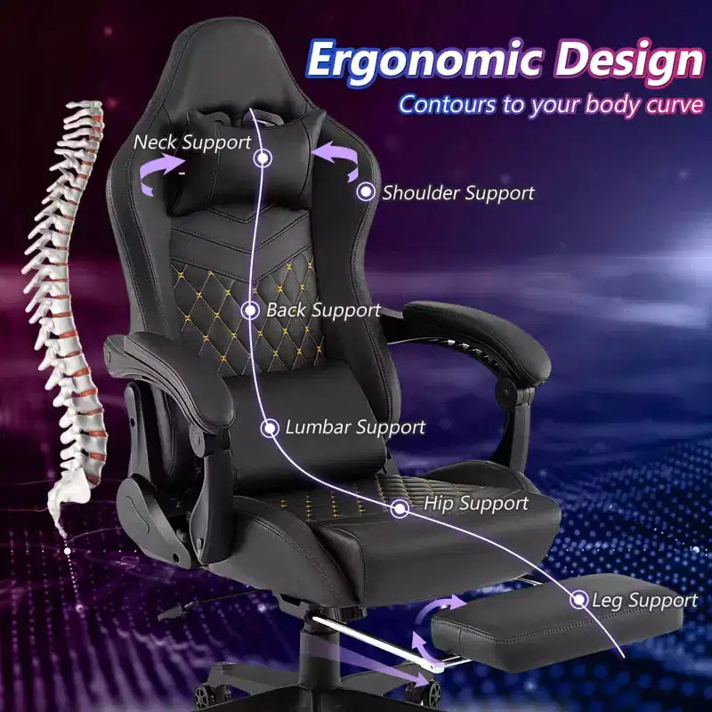 Gaming Chair with Footrest Ergonomic Video Game Computer Chair with Headrest