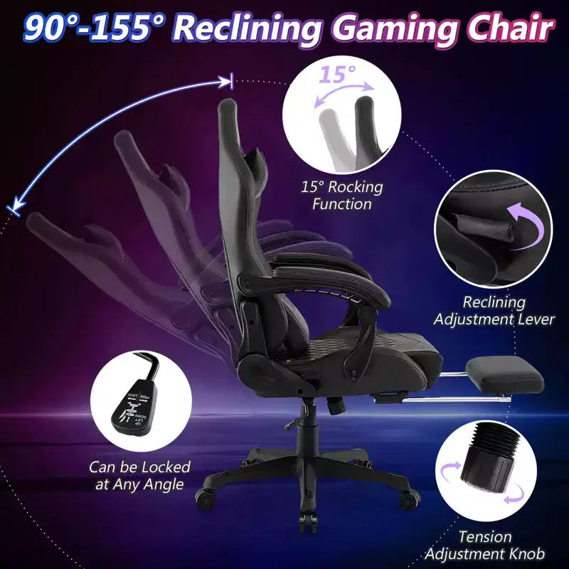 Gaming Chair with Footrest Ergonomic Video Game Computer Chair with Headrest