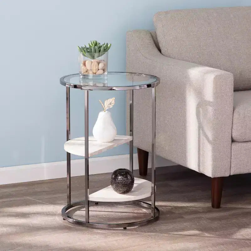 Ronde bijzettafel met nepsteen - zwart