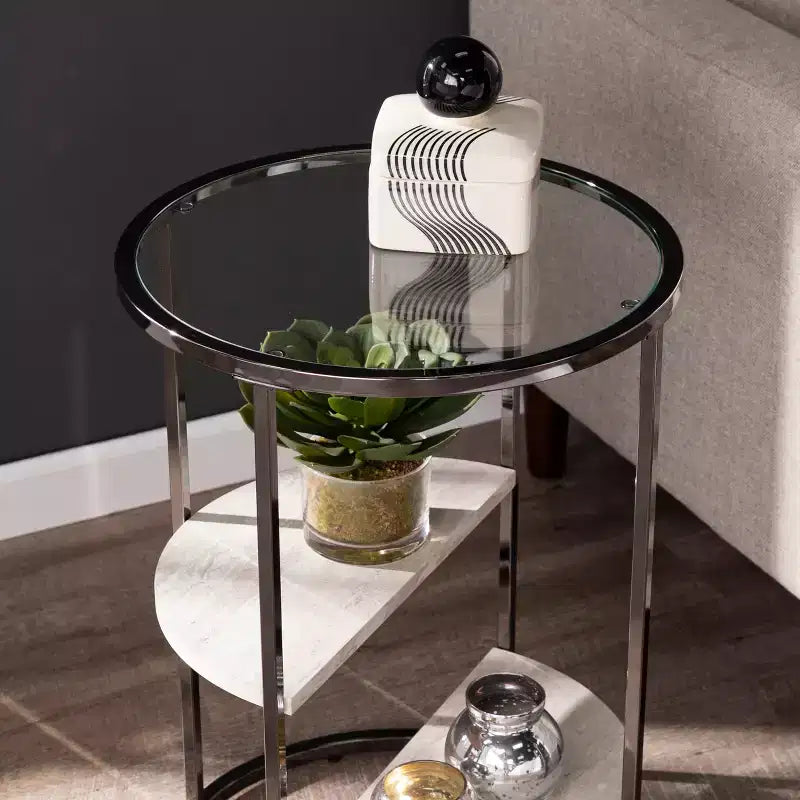 Ronde bijzettafel met nepsteen - zwart