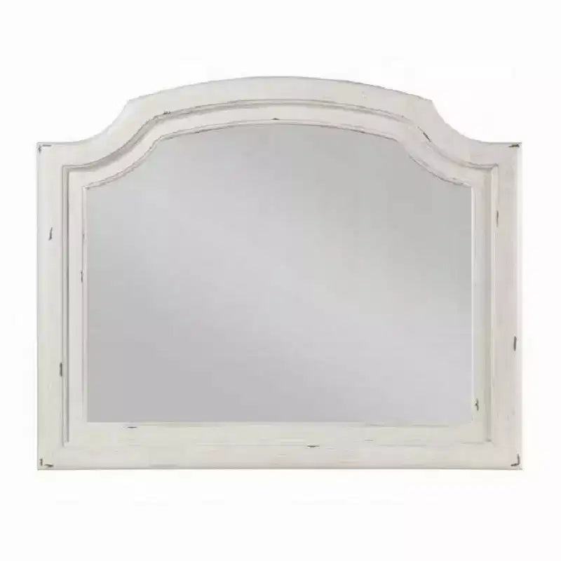 Wall Mount Dresser Mirror, Beveled Glass, 38x47, Rustic Washed White