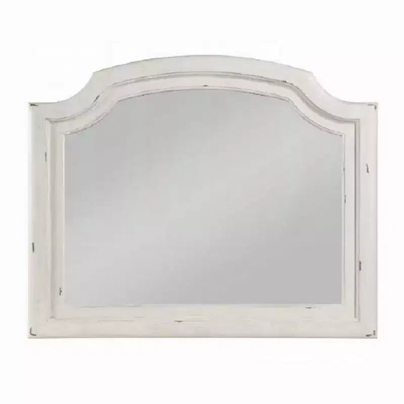 Wandmontierter Schminkspiegel, Facettenschliffglas, 38x47 cm, rustikal gewaschenes Weiß