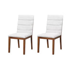 Upholstered Dining Chairs with Solid Wood Frame and Padded Back, Walnut & Light Gray
