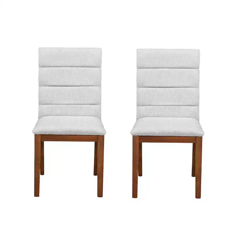 Upholstered Dining Chairs with Solid Wood Frame and Padded Back, Walnut & Light Gray