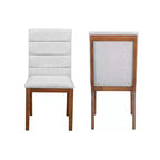 Upholstered Dining Chairs with Solid Wood Frame and Padded Back, Walnut & Light Gray