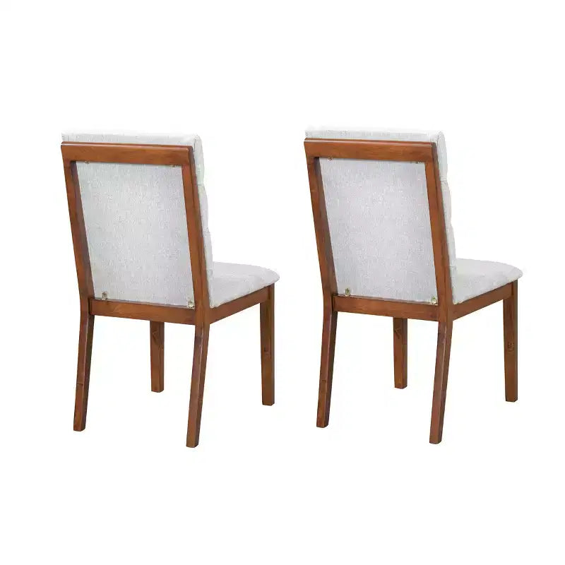 Upholstered Dining Chairs with Solid Wood Frame and Padded Back, Walnut & Light Gray