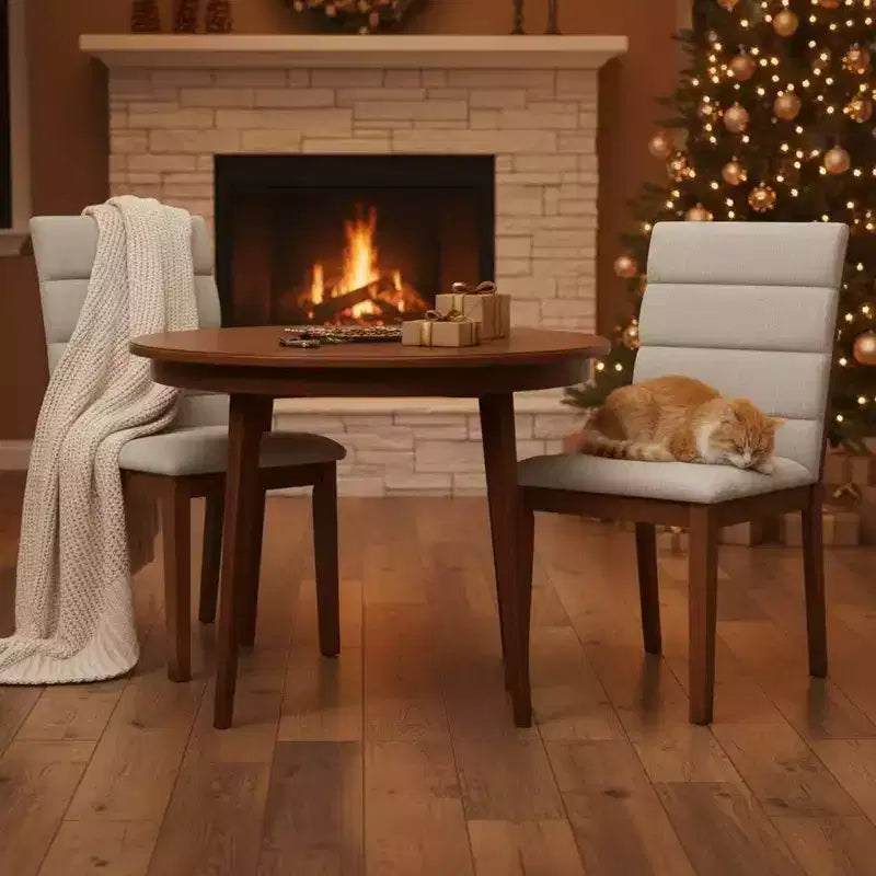 Upholstered Dining Chairs with Solid Wood Frame and Padded Back, Walnut & Light Gray