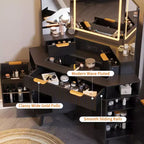 47 cm hoek make-up kaptafel met spiegel en licht, houten kaptafel met glazen blad en oplaadstation, make-up kaptafel voor slaapkamer