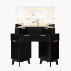 47 cm hoek make-up kaptafel met spiegel en licht, houten kaptafel met glazen blad en oplaadstation, make-up kaptafel voor slaapkamer