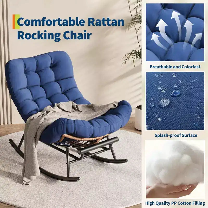 Übergroßer Schaukelstuhl mit Fußstütze, gepolsterter Loungesessel mit Metallrahmen, Gartenliegestuhl für Terrasse, Garten, Schlafzimmer