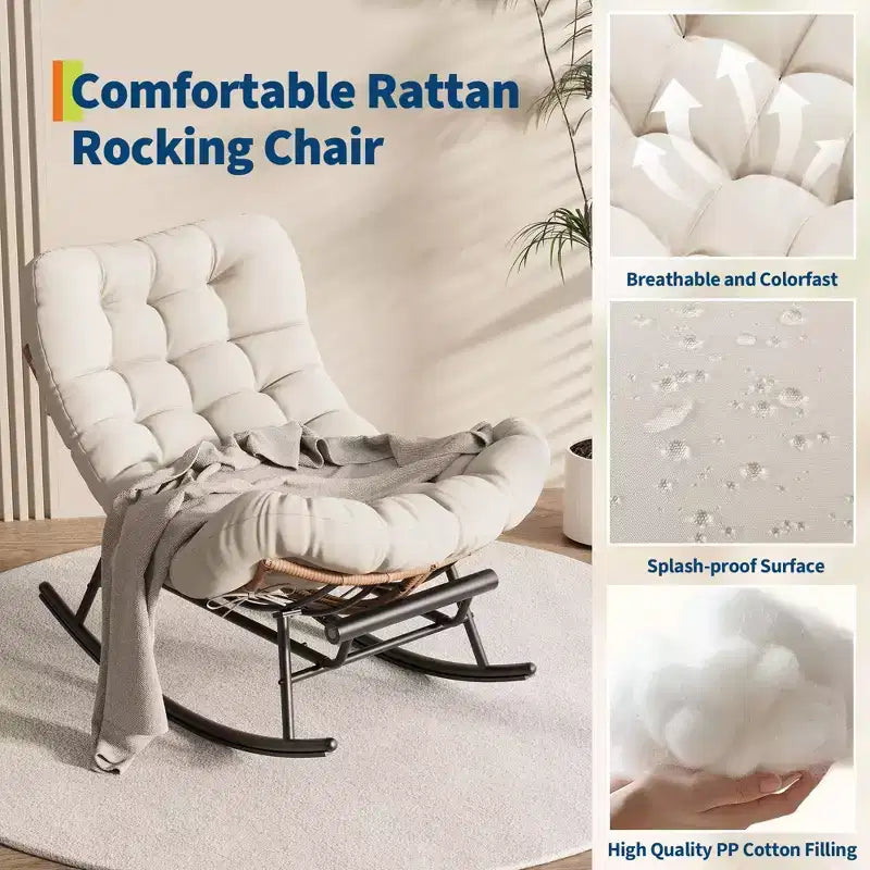 Übergroßer Schaukelstuhl mit Fußstütze, gepolsterter Loungesessel mit Metallrahmen, Gartenliegestuhl für Terrasse, Garten, Schlafzimmer