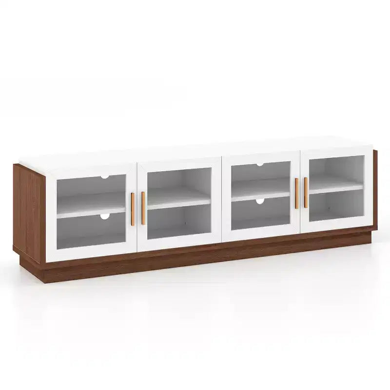 Large TV Stand for TVs up to 75 Console Table w/ 4 Tempered Glass Doors