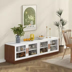 Large TV Stand for TVs up to 75 Console Table w/ 4 Tempered Glass Doors