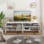 Large TV Stand for TVs up to 75 Console Table w/ 4 Tempered Glass Doors