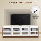 Large TV Stand for TVs up to 75 Console Table w/ 4 Tempered Glass Doors