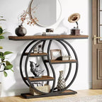 Table console de 47,24 pouces, table de canapé industrielle à 5 niveaux Table d'entrée en T avec étagères de rangement pour petits espaces, couloir, hall