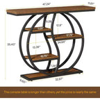 Table console de 47,24 pouces, table de canapé industrielle à 5 niveaux Table d'entrée en T avec étagères de rangement pour petits espaces, couloir, hall