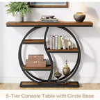 Table console de 47,24 pouces, table de canapé industrielle à 5 niveaux Table d'entrée en T avec étagères de rangement pour petits espaces, couloir, hall