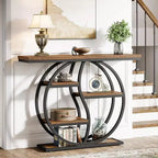 Table console de 47,24 pouces, table de canapé industrielle à 5 niveaux Table d'entrée en T avec étagères de rangement pour petits espaces, couloir, hall
