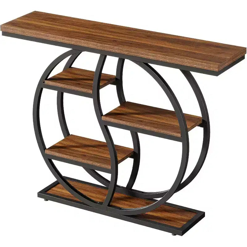 Table console de 47,24 pouces, table de canapé industrielle à 5 niveaux Table d'entrée en T avec étagères de rangement pour petits espaces, couloir, hall