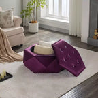 Modern Velvet Diamond Tufted Ottoman Coffee Table with Practical Storage,Multi-Functional Side Footrest for Bedroom,Entryway