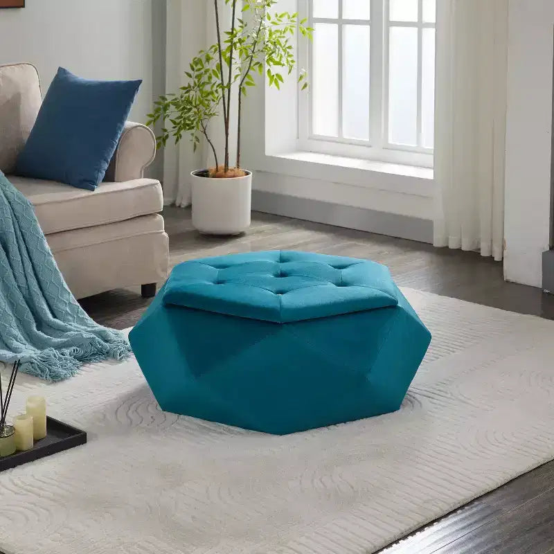 Modern Velvet Diamond Tufted Ottoman Coffee Table with Practical Storage,Multi-Functional Side Footrest for Bedroom,Entryway