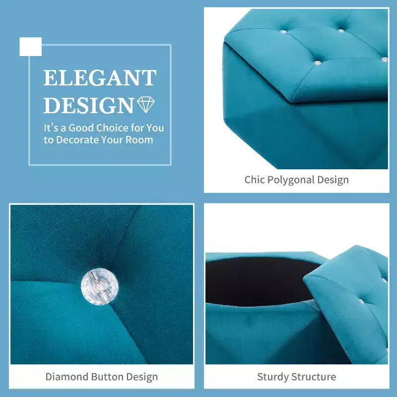 Modern Velvet Diamond Tufted Ottoman Coffee Table with Practical Storage,Multi-Functional Side Footrest for Bedroom,Entryway