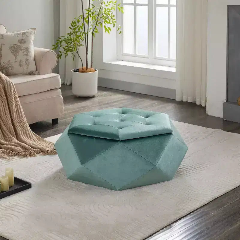 Modern Velvet Diamond Tufted Ottoman Coffee Table with Practical Storage,Multi-Functional Side Footrest for Bedroom,Entryway